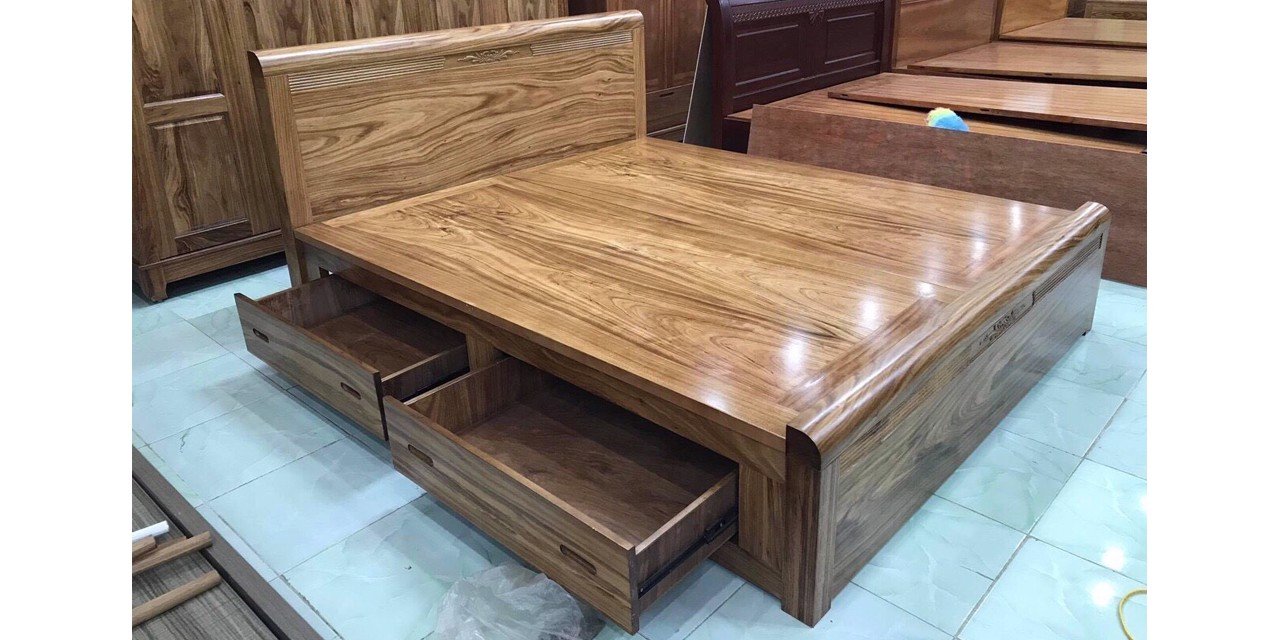 Giường Ngủ Gỗ Hương Xám Ngăn Kéo Dạt Phản