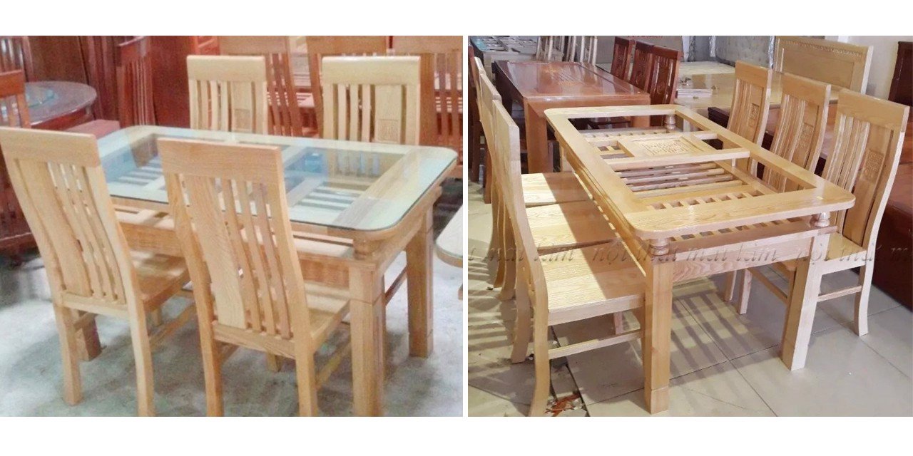 Bộ Bàn ăn 2 Tầng Gỗ Sồi