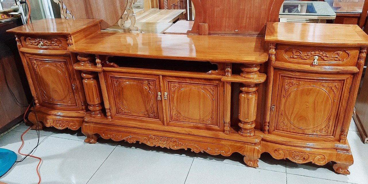 Kệ Tivi Cột Gỗ Gõ đỏ