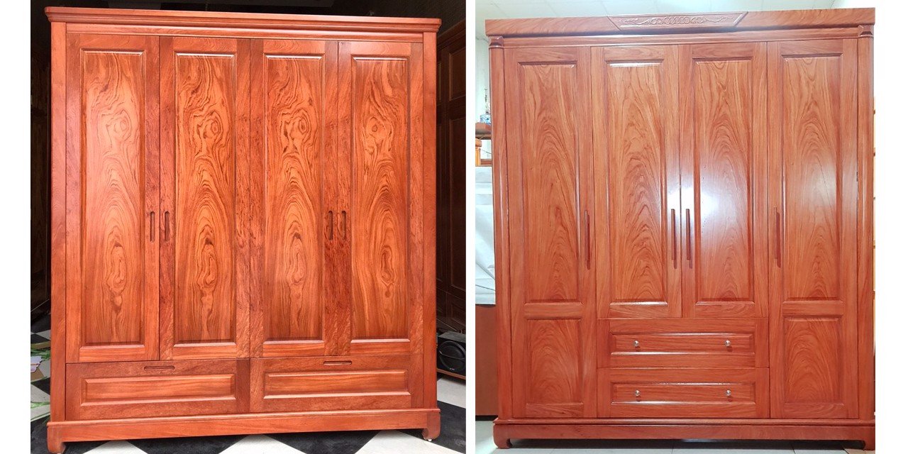 Tủ Quần áo Gỗ Hương đá 4 Cánh