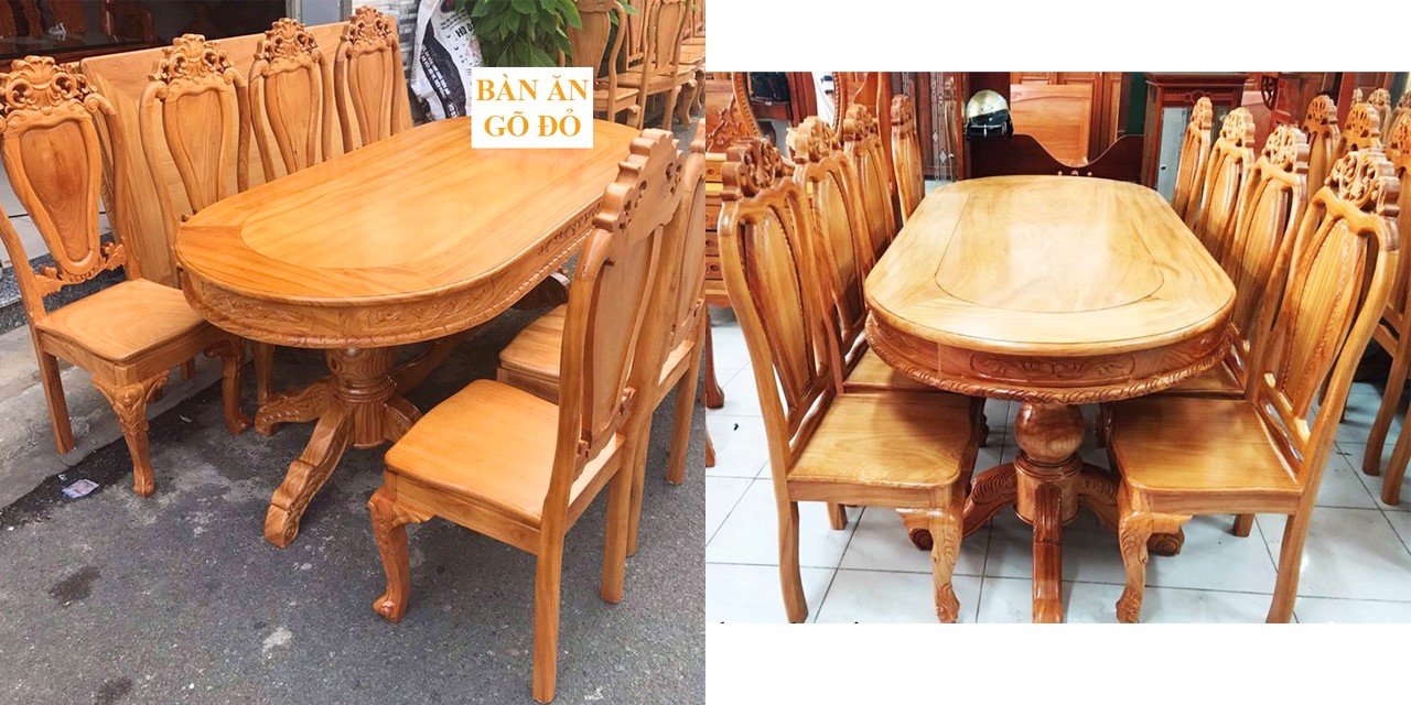 Bộ Bàn ăn Bầu Dục 8 Ghế Gỗ Gõ đỏ